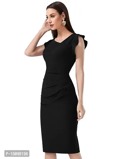 TESSAVEGAS Women's Asymmetrical Neck Short Sleeve Dress (M, Black)-thumb3