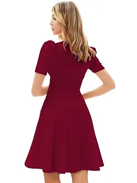 Tessavegas, Women's A-LINE MIDI Maxi Puff Sleeve Dress (XL, MAROON)-thumb1