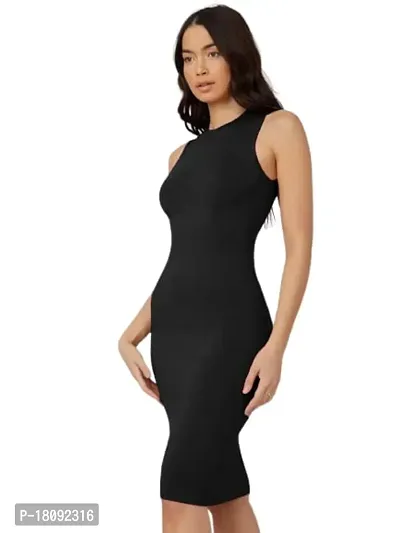 Tessavegas, Women's Bodycon Designer Western Cut Sleeve Knee Length Dress Lycra (L, Black)