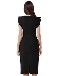 TESSAVEGAS Women's Asymmetrical Neck Short Sleeve Dress (M, Black)-thumb3