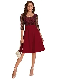 TESSAVEGAS Women's Sweetheart Neck 3/4 Sleeve Knee Length Dress for Girl Maroon-thumb4