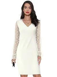 TESSAVEGAS, Women's Mesh V Neck Bodycon Knee Length Dress (XL, White)-thumb1