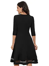 TESSAVEGAS Women's Sweetheart Neck 3/4 Sleeve Knee Length Dress (L, Black)-thumb3