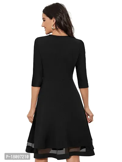 TESSAVEGAS Women's Sweetheart Neck 3/4 Sleeve Knee Length Dress (L, Black)-thumb4