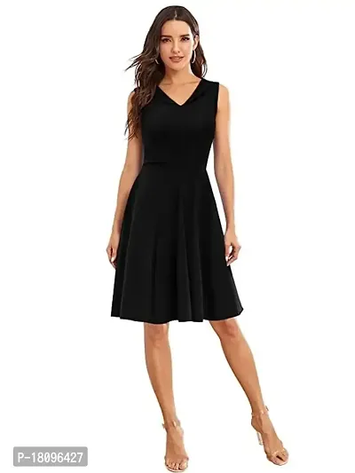 TESSAVEGAS Women's V Neck Sleeveless Dress (S, Black)-thumb5