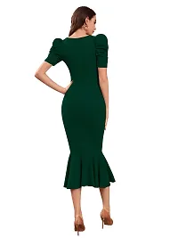 TESSAVEGAS Women's Puff MIDI Bodycon Dress (X-Large, Green)-thumb3