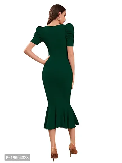 TESSAVEGAS Women's Puff MIDI Bodycon Dress (X-Large, Green)-thumb4