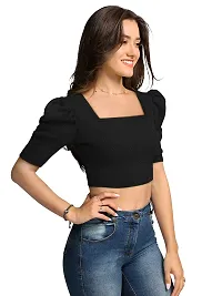 TESSAVEGAS Women's and Girl's Square Neck Puff Sleeve Crop Top (XL, Black)-thumb2