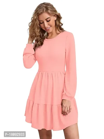 Tessavegas, Women's Long Puff Sleeve Dress (S, PEACH)