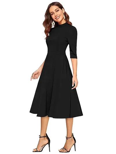 Stylish Black Polyester Fit And Flare For Women