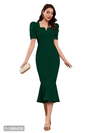 TESSAVEGAS Women's Puff MIDI Bodycon Dress (X-Large, Green)-thumb0