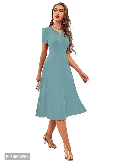 Stylish Green Polyester Fit And Flare For Women