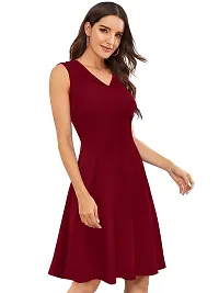 TESSAVEGAS Women's and Girl's A-Line V Neck Sleeveless Dress (XL, Maroon)-thumb2