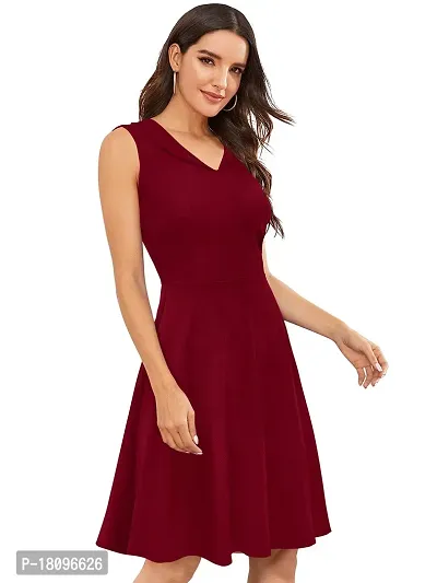 TESSAVEGAS Women's and Girl's A-Line V Neck Sleeveless Dress (XL, Maroon)-thumb3