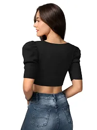 TESSAVEGAS Women's and Girl's Square Neck Puff Sleeve Crop Top (XL, Black)-thumb4