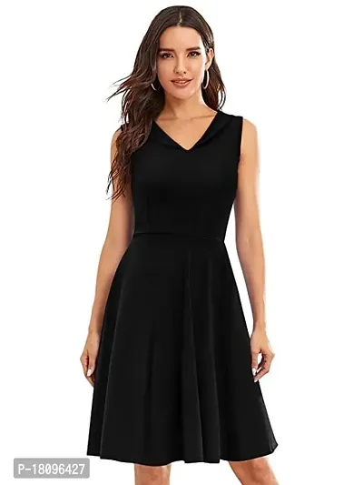 TESSAVEGAS Women's V Neck Sleeveless Dress (S, Black)-thumb0