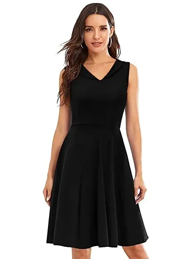TESSAVEGAS Women's V Neck Sleeveless Dress (S, Black)