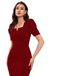 TESSAVEGAS Women's Puff MIDI Bodycon Dress (L, Maroon)-thumb4