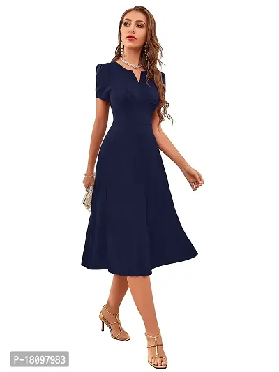 Tessavegas, Women's  Girls' A-LINE MIDI Maxi Dress (S, Navy Blue)-thumb3