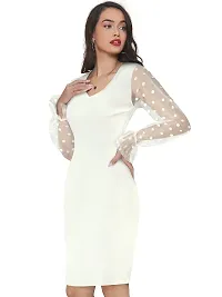 TESSAVEGAS, Women's Mesh V Neck Bodycon Knee Length Dress (XL, White)-thumb2