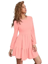 Tessavegas, Women's Long Puff Sleeve Dress (S, PEACH)-thumb1