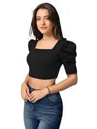 TESSAVEGAS Women's and Girl's Square Neck Puff Sleeve Crop Top (XL, Black)-thumb3