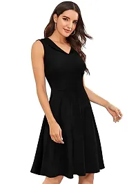 TESSAVEGAS Women's V Neck Sleeveless Dress (S, Black)-thumb1