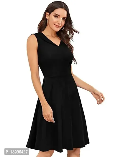 TESSAVEGAS Women's V Neck Sleeveless Dress (S, Black)-thumb2
