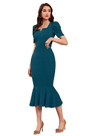 TESSAVEGAS Women's Puff MIDI Bodycon Dress (M, Morpich)-thumb2