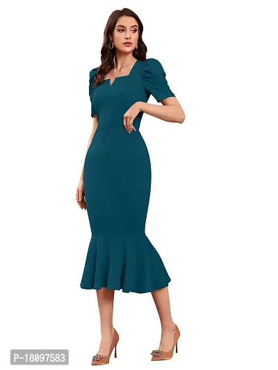 TESSAVEGAS Women's Puff MIDI Bodycon Dress (M, Morpich)-thumb3