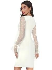 TESSAVEGAS, Women's Mesh V Neck Bodycon Knee Length Dress (XL, White)-thumb3