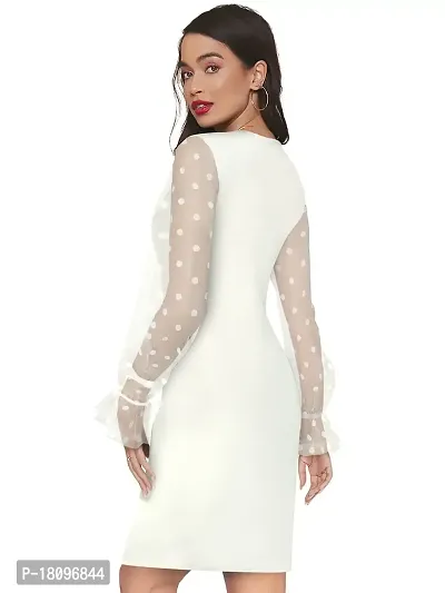 TESSAVEGAS, Women's Mesh V Neck Bodycon Knee Length Dress (XL, White)-thumb4