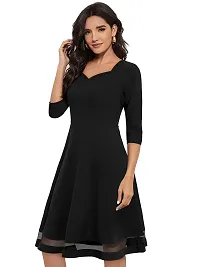 TESSAVEGAS Women's Sweetheart Neck 3/4 Sleeve Knee Length Dress (L, Black)-thumb2