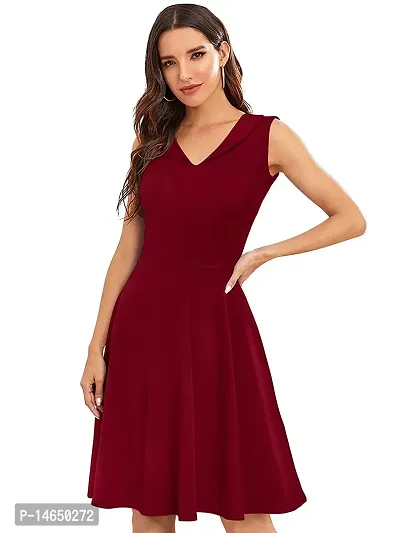 Stylish Maroon Polyester Fit And Flare For Women