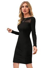 Tessavegas, Women's Mesh Long Sleeve Bodycon Dress (M, BLACK)-thumb2