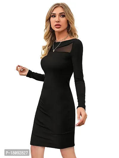 Tessavegas, Women's Mesh Long Sleeve Bodycon Dress (M, BLACK)-thumb3