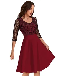 TESSAVEGAS Women's Sweetheart Neck 3/4 Sleeve Knee Length Dress for Girl Maroon-thumb1