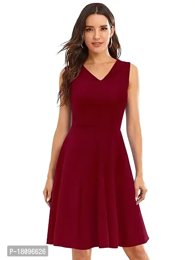 TESSAVEGAS Women's and Girl's A-Line V Neck Sleeveless Dress (XL, Maroon)-thumb2