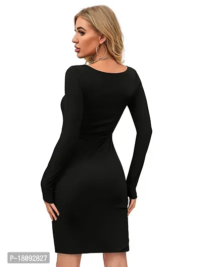 Tessavegas, Women's Mesh Long Sleeve Bodycon Dress (M, BLACK)-thumb4