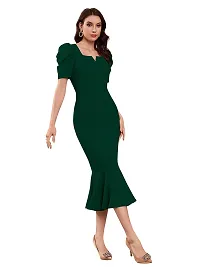 TESSAVEGAS Women's Puff MIDI Bodycon Dress (X-Large, Green)-thumb1