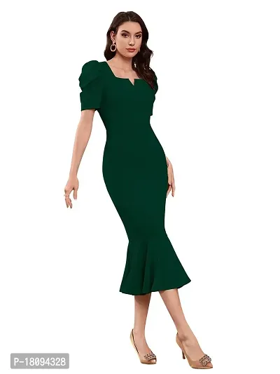 TESSAVEGAS Women's Puff MIDI Bodycon Dress (X-Large, Green)-thumb2