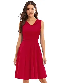 TESSAVEGAS Women's and Girl's A-Line V Neck Sleeveless Dress (L, Red)-thumb1