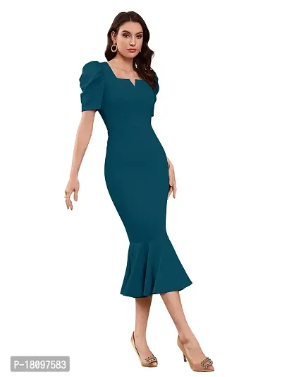 TESSAVEGAS Women's Puff MIDI Bodycon Dress (M, Morpich)-thumb2