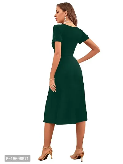 TESSAVEGAS, Women's  Girls' A-LINE Puss Sleeve Knee Length Dress (L, Green)-thumb4