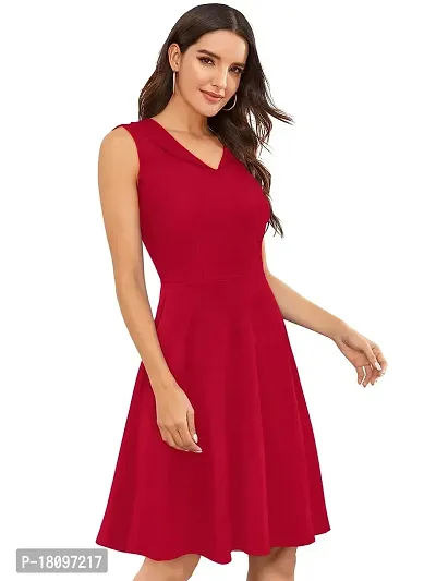 TESSAVEGAS Women's and Girl's A-Line V Neck Sleeveless Dress (L, Red)-thumb3