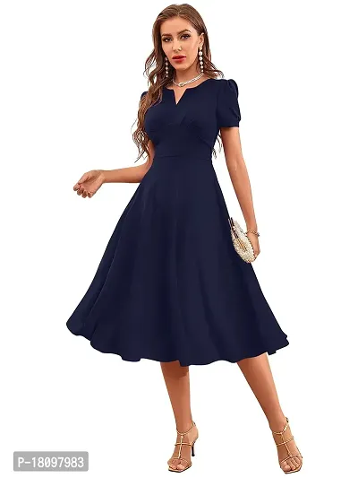 Tessavegas, Women's  Girls' A-LINE MIDI Maxi Dress (S, Navy Blue)-thumb0