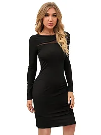 Tessavegas, Women's Mesh Long Sleeve Bodycon Dress (M, BLACK)-thumb1