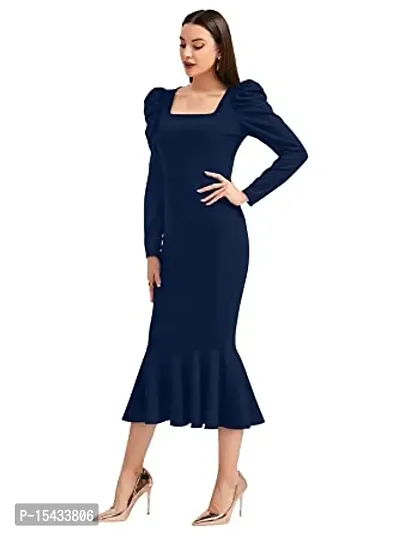 Women's Square Neck Puff Sleeve Boducon Dress-thumb0