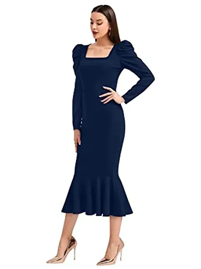 Women's Square Neck Puff Sleeve Boducon Dress