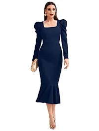 Women's Square Neck Puff Sleeve Boducon Dress-thumb2